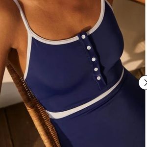 Boden Savannah henley navy and cream swimsuit